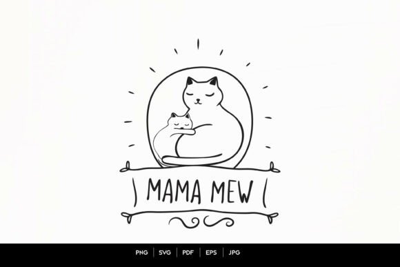 Mama Mew Cute Cat Mom Line Art Design